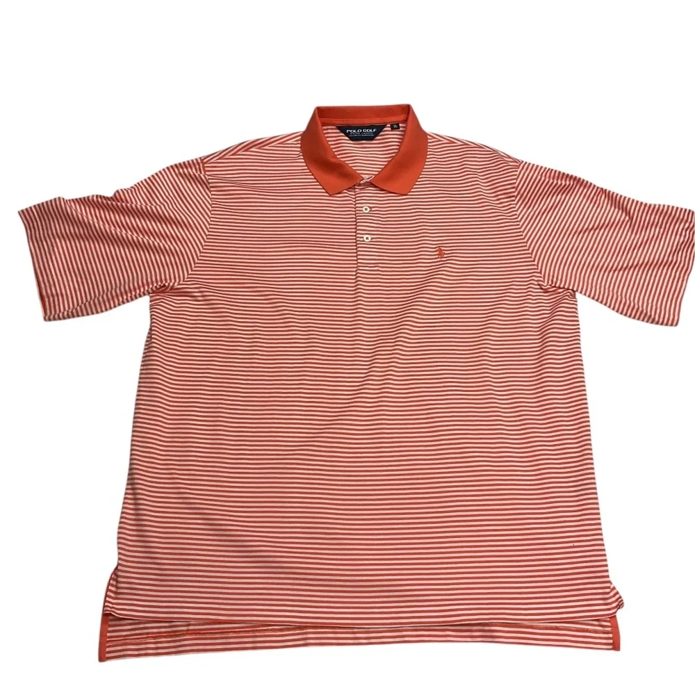 Ralph Lauren Men's Polo Golf Shirt Striped Orange‎ White Short Sleeve Size XL